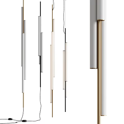 Modern Linear Chandelier With Sleek Brass Silver Metal Rods And Hanging Pendant Lights 3d model