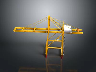 Yellow Construction Crane Model With Ladder White Control Box And Red Base 3d model