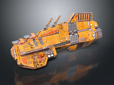 Futuristic Orange Sci Fi Weapon Featuring Multiple Armaments And Mechanical Design 3d model