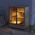 Miniature Garden Decor Display in Wooden Glass Door Cabinet with Warm Lighting and Alpaca Ornament