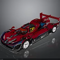 Red Race Car With Streamlined Body Design Black And Blue Stripes And Rear Wing