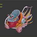 Colorful Cartoon Car 3D Model With Blue Seat Red Body Pink Wheels And Flame Decor