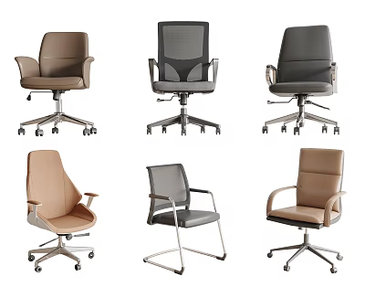 Various Styles Office Chairs With Leather Mesh And Neutral Colors Swivel Base 3d model