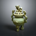 Ancient Chinese Bronze Censer With Lion Shaped Lid Dragon Handles And Ornate Patterns