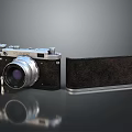 Vintage Digital Camera with Silver Black Body Textured Leather Case and Lens