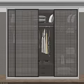 Modern Wardrobe with Plaid Pattern Sliding Doors and Clothes Hanging Section with Drawers