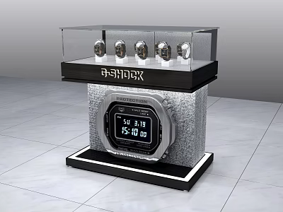 Modern Display Shelf With Transparent Glass Cover Digital Display Screen And Black Base 3d model