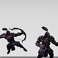 Game Characters Wearing Ninja Armor Holding Bow in Different Action Poses 3d model