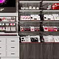 Modern Makeup Display Shelves in Brand Experience Bar with Organized Cosmetics and Stylish Product Arrangement