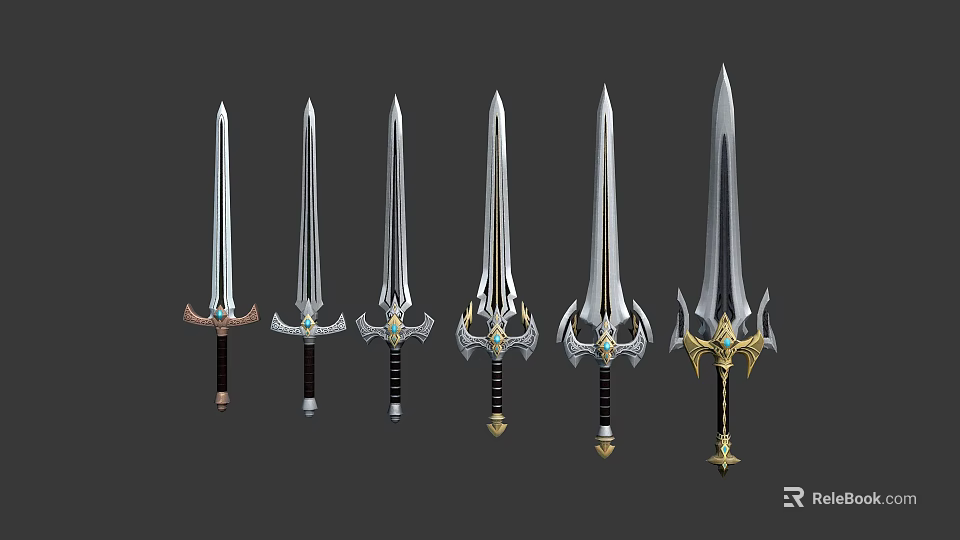 Fantasy Swords Collection with Intricate Hilt Designs Ornate Decorations and Sharp Blades 3d model 