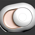White Spherical Electronic Device With Brown Accent Round Button And Speaker Grill
