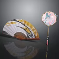 Traditional Daily Necessities Folding Fan with Colorful Patterns and Round Fan with Flower Bird Design