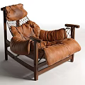 Brown Leather Lounge Chair With Wooden Frame Mesh Detail And Plush Cushions