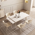 Cream wind dining table and chair rectangular six people 3d model