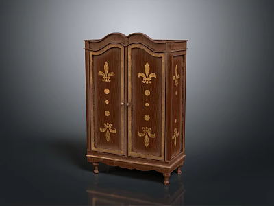 Classic Brown Two Door Cabinet With Golden Decorative Patterns And Carvings 3d model