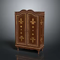 Classic Brown Two Door Cabinet With Golden Decorative Patterns And Carvings