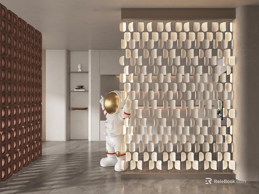 Unique Light Colored Screen As Room Divider In Modern Home 3d model 