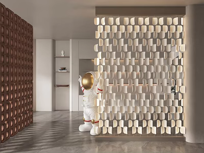 Unique Light Colored Screen As Room Divider In Modern Home 3d model
