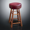 Classic Wooden Bar Stool With Red Leather Seat And Sturdy Legs