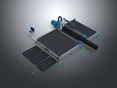 Industrial Laser Cutting Machine with Large Worktable Control Panel and Metal Sheet Trays 3d model