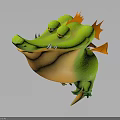Cute Green And Orange Cartoon Crocodile With Wings And Lazy Expression