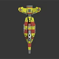 Sci Fi Spaceship Model With Yellow Red And Gray Streamlined Futuristic Design