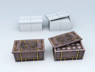 White Simple And Brown Decorative Boxes With Open Lids Featuring Golden Accents And Patterns 3d model