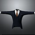 Classic Navy Blue Pinstripe Men's Suit With White Shirt And Red Tie Formal Attire