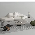 Modern White Sofa And Coffee Table Set With Green Accent Chair Plant And Wavy Rug