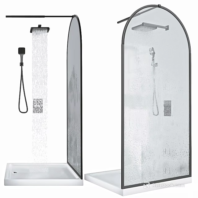 Modern Shower Sauna Design With Glass Partition Handheld Shower And Water Flow 3d model 