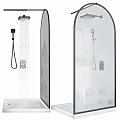 Modern Shower Sauna Design With Glass Partition Handheld Shower And Water Flow