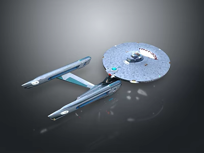 Enterprise Starship With Disc Shaped Hull And Silver Blue Engine Nacelles For Space Exploration 3d model