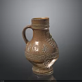 Antique Terracotta Vase With Intricate Carved Patterns And Decorative Handle Displayed On Dark Background