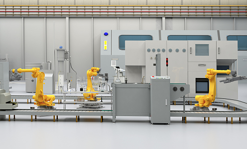 Modern workshop assembly line 3d model