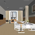 Modern Hospital Outpatient Ward Interior With Two Beds TV Window Curtains And Green Plants
