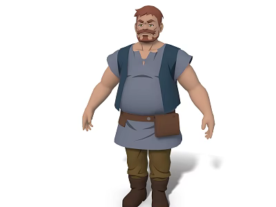 Man with brown hair beard wearing gray sleeveless tunic blue vest brown belt pants boots 3d model