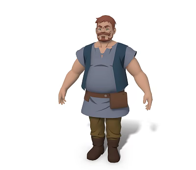 Man with brown hair beard wearing gray sleeveless tunic blue vest brown belt pants boots 3d model