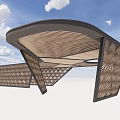 Modern Pergola Design With Curved Roof Wooden Lattice And Circular Opening Structure