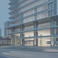 Modern Office Building With Glass Curtain Walls And Multi Storey Exterior Design