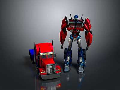 Transformers Robot And Red Truck With Mechanical Details And Metallic Finish 3d model