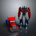 Transformers Robot And Red Truck With Mechanical Details And Metallic Finish