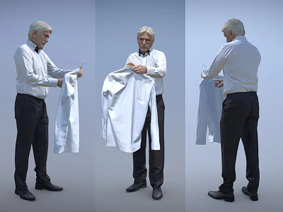 Elderly Men Putting On White Coat With White Shirt And Black Pants In Different Views 3d model