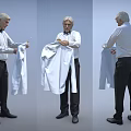 Elderly Men Putting On White Coat With White Shirt And Black Pants In Different Views