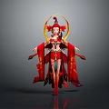 Game and Movie Character in Red Outfit With Elaborate Headdress and Flowing Sleeves