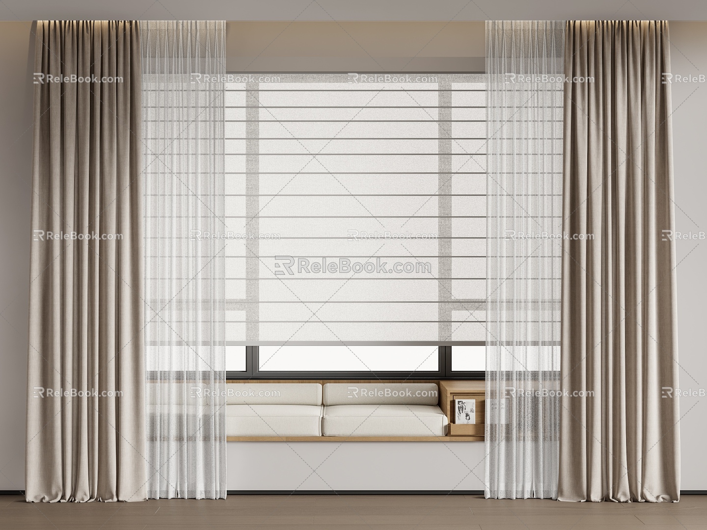 Modern Fabric Curtain Roman Curtain Bay Window Cushion Shangri-La Curtain Dream Curtain model