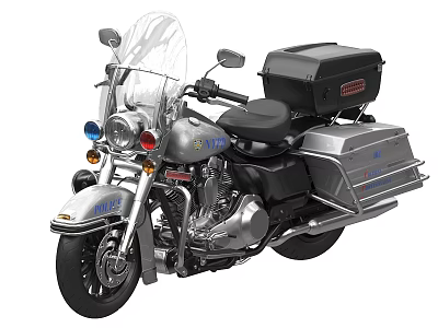 Police Motorcycle With Blue Red Lights Windshield And Black Storage Box 3d model