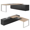 Minimalist Modern Office Table And Chair Combination With Light Wood Top And Black Storage Cabinets