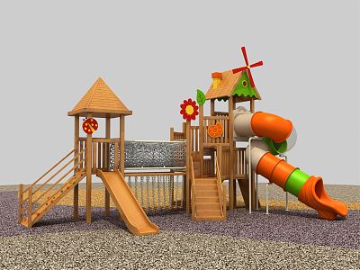 Modern slide wooden children'slide 3d model