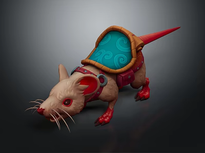 3D Modeled Game Character Rat With Red Ears Paws Tail And Blue Patterned Backpack 3d model