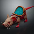 3D Modeled Game Character Rat With Red Ears Paws Tail And Blue Patterned Backpack